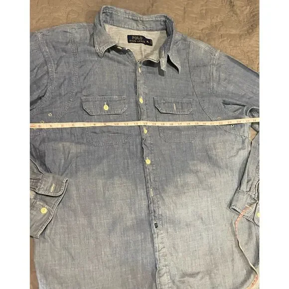 Feelin Groovy Upcycled Button Down Denim Top XL Cowboys Country Music - Picture 5 of 9